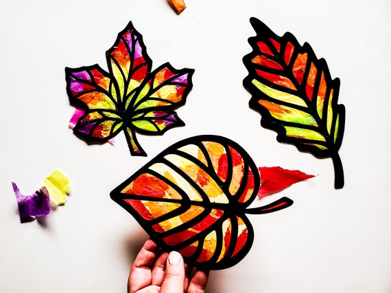 Leaves Suncatcher Kit Kids Craft Kit Homeschool Nature Activity DIY Art Kit  Fall Leaves Changing Seasons Lesson Classroom Craft 