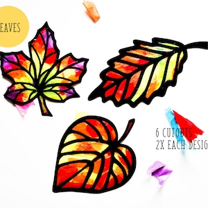 Leaves-Suncatcher Kit-kids craft kit- vitraux papier de soie-collage kit-école projet-artisanat-bricolage-fait main-party-teacher-Fall Craft
