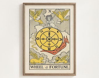 Wheel Of Fortune Tarot Card Printable, Rider Waite Major Arcana X Mystical Wall Art Decor, Occult Gift, Astrology Tarot 10, Digital Download