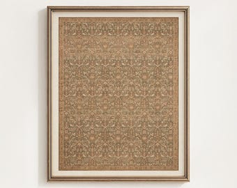 Vintage Persian Rug Printable, Antique Textile, Neutral Pattern Wall Art, Faded Floral Decor, Old World Cottage Gift, Digital Download