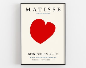 Henri Matisse Heart Print, modern muurdecor uit het midden van de eeuw, abstracte cut-outs tentoonstellingsposter, cadeaus voor haar, cadeau voor kunstliefhebbers, minimalistisch