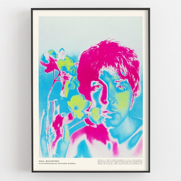 Paul Mccartney Psychedelic Portrait Poster by Richard Avedon, Beatles Flower Power Paul, Man Cave Decor, Band Music Wall Art, Gifts for Him