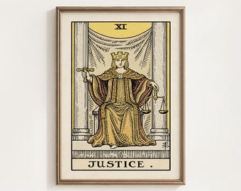 Justice Tarot Card Printable, Rider Waite Major Arcana XI Mystical Wall Art Decor, Occult Gift, Judge Tarot 11, Digital Download