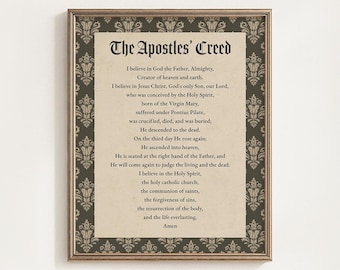 Apostles Creed Printable, Christian Prayer, Statement Of Faith Wall Art, Vintage Religious Decor, Church Gift, Digital Download