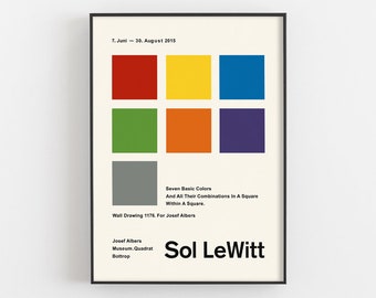 Sol Lewitt Print, Josef Albers Exhibition Poster, Seven Basic Colors, Swiss Design, Abstract Wall Art, Retro Geometric Decor Minimalist Gift