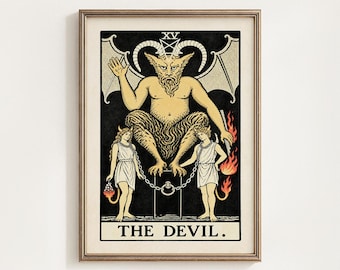 The Devil Tarot Card Printable, Rider Waite Major Arcana XV Mystical Wall Art Decor, Occult Gift, Gothic Tarot 15, Digital Download