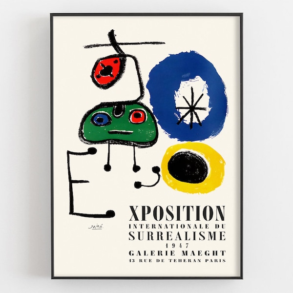 Joan Miro Xposition Ausstellung Poster, Abstrakter Kunstdruck, Mid-Century Modern Dekor, Museum Galerie Wand, Künstler Geschenke, Surrealismus Gemälde
