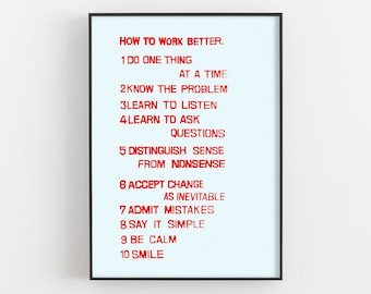 How To Work Better By Peter Fischli And David Weiss Print, Work Environment Poster, Wisdom Quotes Wall Art, Office Decor, Motivational Gifts