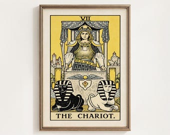 The Chariot Tarot Card Printable, Rider Waite Major Arcana VII Mystical Wall Art Decor, Occult Gift, Lion King Tarot 7, Digital Download