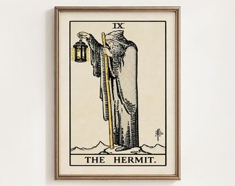 The Hermit Tarot Card Printable, Rider Waite Major Arcana IX Mystical Wall Art Decor, Occult Gift, Lantern Tarot 9, Digital Download