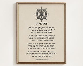 Invictus Poem Printable, William Ernest Henley, Inspirational Wall Art, Nautical Decor, Vintage Literary Quote Gift, Digital Download