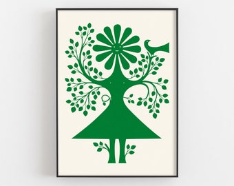 Alexander Girard Daisy Face Artwork, Vitra Design Museum, Folk Art, Woodland Nursery Wall Decor, Exhibition Poster, Botanical Print, Gifts