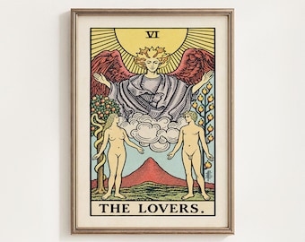 The Lovers Tarot Card Printable, Rider Waite Major Arcana VI Mystical Wall Art , Occult Decor, Valentine Gift, Tarot 6, Digital Download