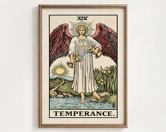 Temperance Tarot Card Printable, Rider Waite Major Arcana XIV Mystical Wall Art Decor, Occult Gift, Sun Fairy Tarot 14, Digital Download