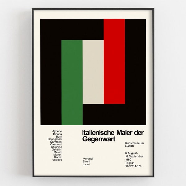 Italienische Maler der Gegenwart Exhibition Poster, Exposition Avant Garde, Swiss Design, Abstract Wall Art, Geometric Decor Minimalist Gift