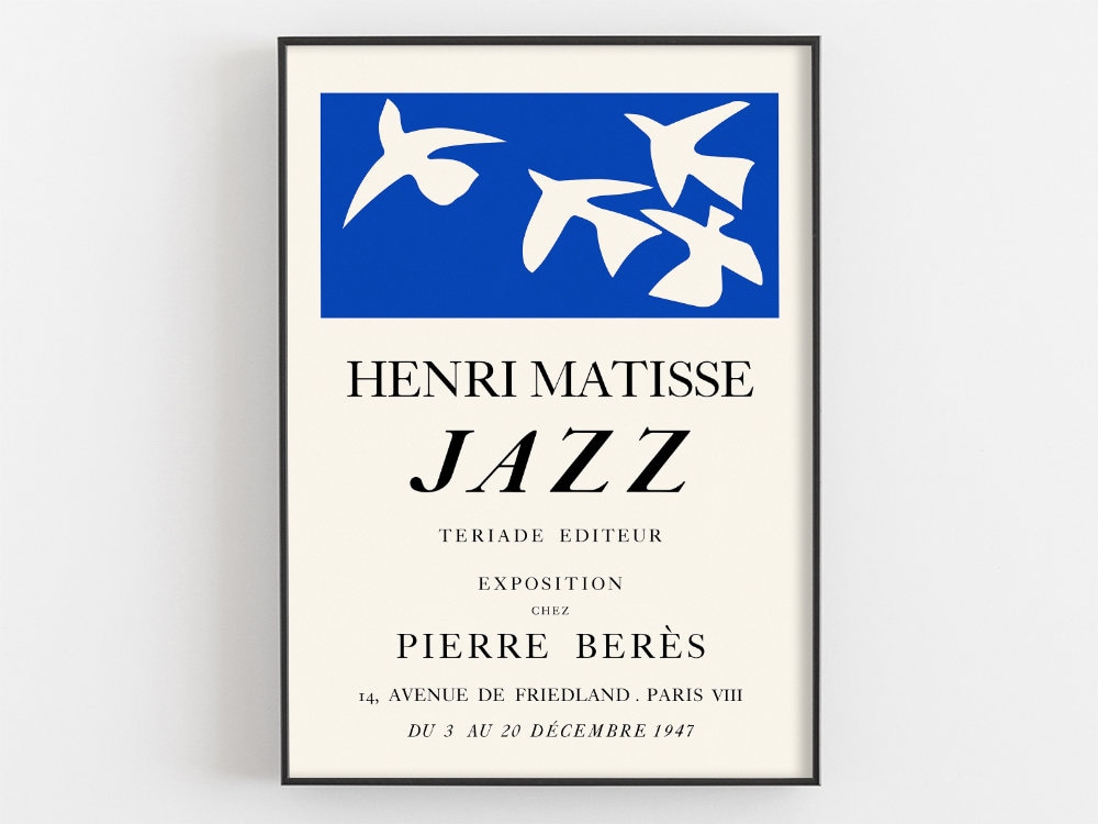 Matisse JAZZ Exhibition Poster, Chez Pierre Berès Museum Wall Art, Henri Matisse Print, Doves Modern Home Decor, Birds Artwork, Artist Gifts