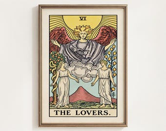 The Lovers Tarot Card Printable, Rider Waite Major Arcana VI Mystical Wall Art Decor, Occult Gift, Valentine Tarot 6, Digital Download