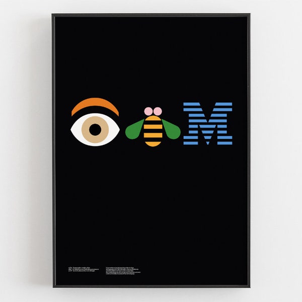 Paul Rand IBM Rebus Advertising Poster, Eye-Bee-M 1981 Print, Technology Decor, IBM Logo Illustration, Office Wall Art, Geek Techie Gifts