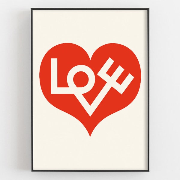 Alexander Girard Love Heart Print, Woodland Nursery Wall Art, Exhibition Poster, Mid Century Decor, Valentines Day Gift, Red Heart Artwork