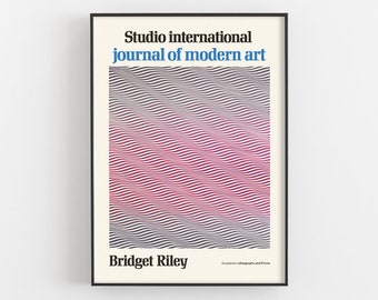 Affiche d’exposition Waves by Bridget Riley, Impression de géométrie abstraite, Rayures colorées rangées, Art mural de galerie, Décor de musée, Cadeaux d’artiste