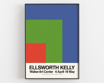 Ellsworth Kelly Poster, Walker Art Center Ausstellungsdruck, Vintage Schweizer Design, Abstrakte Wandkunst, Retro geometrisches Dekor, minimalistisches Geschenk