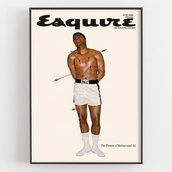 Cartel de la pasión de Muhammad Ali, impresión de portada de la revista Esquire, decoración de boxeo de campeonato de peso pesado, arte mural de Man Cave Sports, regalos para fanáticos