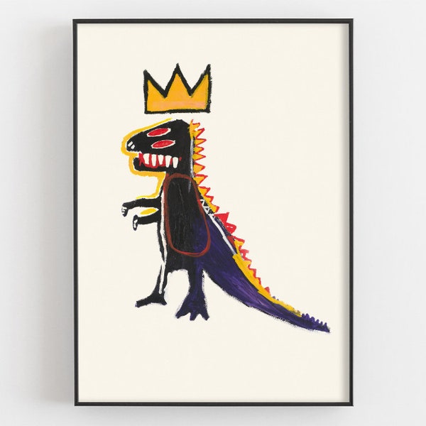 Dinosaur by Jean Michel Basquiat Exhibition Poster, Crown Print, Graffiti Artwork, Woodland Nursery Decor, Animal Wall Art, Children Gifts