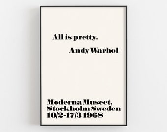 All Is Pretty Quote Poster, Typographie imprimée par Andy Warhol, Décor minimaliste, Art mural scandinave, Illustration de mode rétro, Cadeaux pour elle