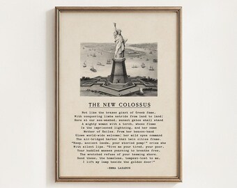 The New Colossus Printable, Emma Lazarus Poem, Statue Of Liberty Wall Art, Vintage Poetry Decor, American History Gift, Digital Download