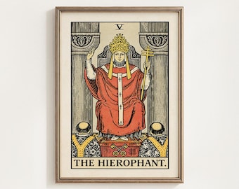 The Hierophant Tarot Card Printable, Rider Waite Major Arcana V Mystical Wall Art Decor, Occult Gift, King Tarot 5, Digital Download