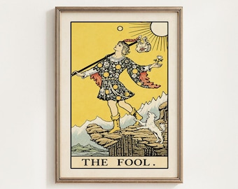 The Fool Tarot Card Printable, Rider Waite Major Arcana O Mystical Wall Art Decor, Occult Gift, Puppy Tarot 0, Digital Download