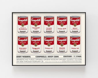 Campbell's Soup Cans - I 1968 Exhibition Poster, Andy Warhol First Edition Soup Cans, Dining Room Wall Art Decor, Chef Gifts, Museum Print