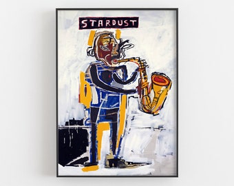 Jean Michel Basquiat Stardust Poster, Trumpet Sketch Exhibition Print, Graffiti Painting, Pop Art vintage, Abstract Museum Decor, Kids Gift