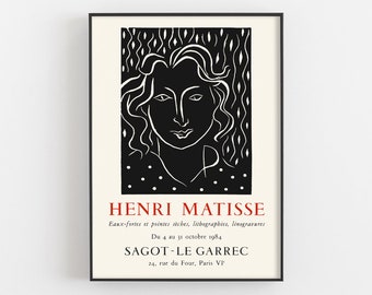 Henri Matisse Primavera Exhibition Poster, Chine Colle Linocut Artwork, French Museum Wall Art, Woman Face Line Drawing Print, Artist Gifts