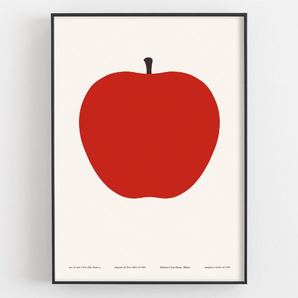 La Mela Poster, Enzo Mari Mid-Century Modern Wall Art, The Red Apple Print, Kitchen Cafe Decor, Museum-Quality Fruit Artwork, Gifts For Her