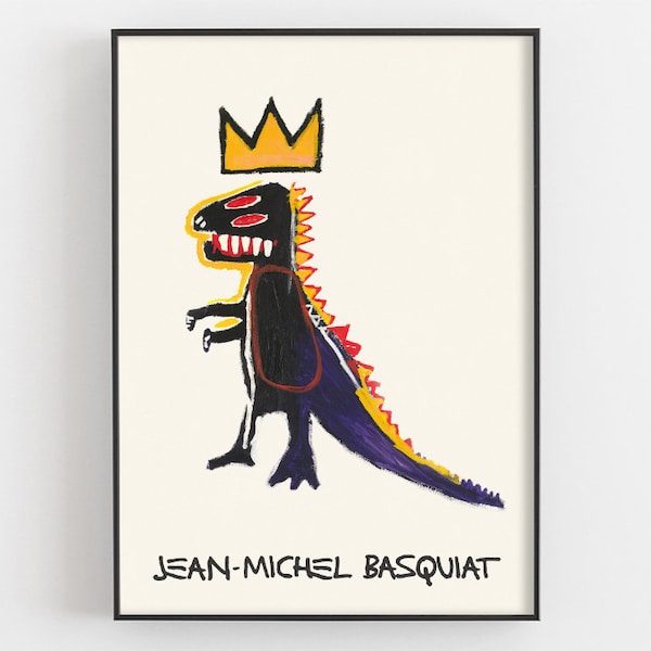 Dinosaurier Krone Druck, Jean Michel Basquiat Ausstellungsposter, Graffiti Kunstwerk, Wald Kinderzimmer Dekor, Tier Wandkunst, Kinder Geschenke