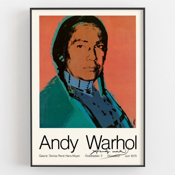 Andy Warhol The American Indian Painting, Russell Means Portrait art, Affiche d’exposition, Pop Art amérindien, Décoration murale de musée, Cadeaux