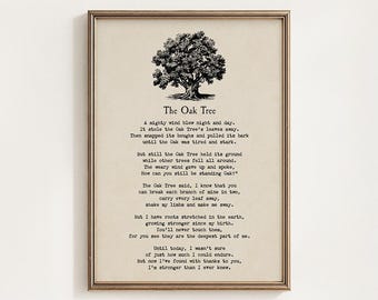 The Oak Tree Poem Printable, Resilience Quote Digital Download, Inspirational Wall Art, Rustic Tree Decor, Strength Gift