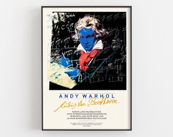 Ludwig Van Beethoven Exhibition Poster By Andy Warhol, Vintage Pop Print, Western Music Wall Art, Historical Piano Decor, Pianist Gifts