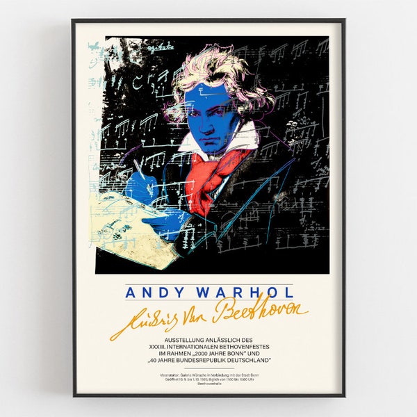 Ludwig Van Beethoven Ausstellung Poster von Andy Warhol, Vintage Pop Print, Westliche Musik Wandkunst, Historisches Klavier Dekor, Pianist Geschenk