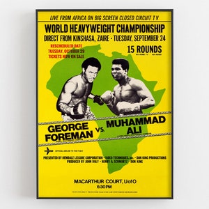 Muhammad Ali Vs George Foreman Poster, Rumble in the Jungle Print, Zaire 74 Fight, Heavyweight Championship Boxing Decor, Sports Wall Art