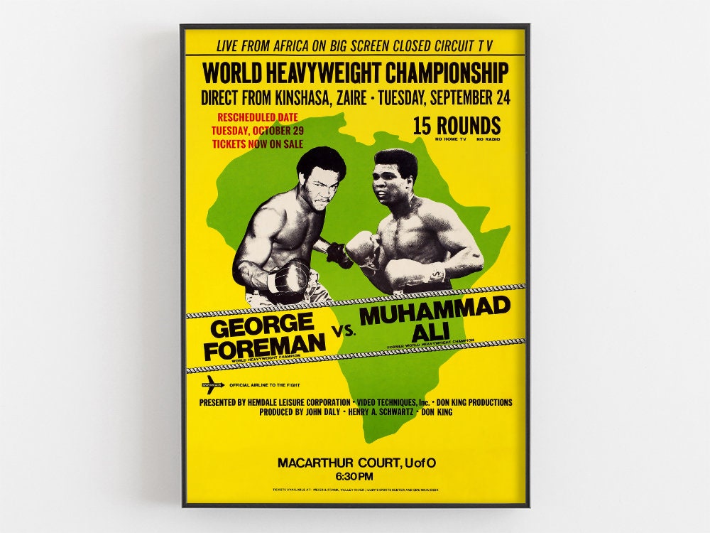 Muhammad Ali Vs George Foreman Poster, Rumble in the Jungle Print, Zaire 74 Fight, Heavyweight Championship Boxing Decor, Sports Wall Art
