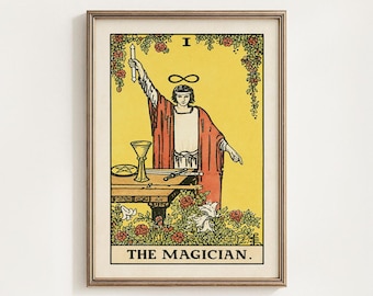 The Magician Tarot Card Printable, Rider Waite Major Arcana I Mystical Wall Art Decor, Occult Gift, Magic Tarot 1, Digital Download