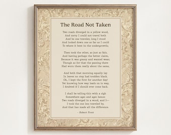 The Road Not Taken Printable, Robert Frost Poetry, Classic Wall Art, Vintage Literature Decor, Graduation Gift, Digital Download