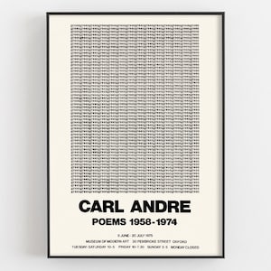 Carl Andre Poems Exhibition Poster, Modern Art Oxford Print, English Litrature Wall Decor, Artist Teacher Gifts, Retro Poetry Museum Artwork