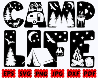 SVG Vie de camp | SVG Camping | SVG Camp | SVG Camping | Fichiers de découpe pour Cricut et Silhouette | SVG, EPS, DXF, PNG, JPG, PDF | Usage commercial
