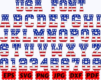 USA Flag Alphabet SVG | Usa Font SVG | America Font Svg | America Svg | Usa Svg | Cut File for Cricut & Silhouette | Svg Eps Dxf Png Jpg Pdf
