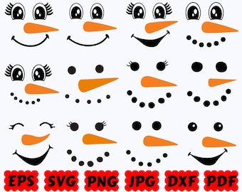 Snowman Faces SVG, Christmas Snowman SVG for Cricut and Silhouette, Snowman Face Cut Files, Commercial Use, Winter Decor Designs