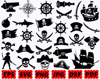 Pirate SVG | Skull SVG | Boat SVG | Crossbones Svg | Treasure Svg | Cut Files for Cricut & Silhouette | Svg Eps Dxf Png Jpg | Commercial Use