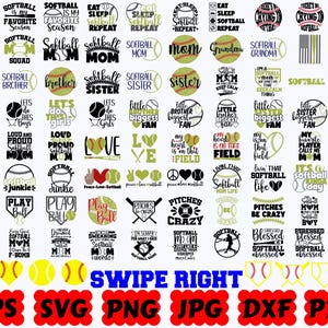 Può includere: Una collezione digitale di design grafici a tema softball con varie tipografie, icone di softball e frasi come Softball Mom, Softball Junkie e Game Day. Il set include grafiche di softball gialle ed etichette per i formati di file.